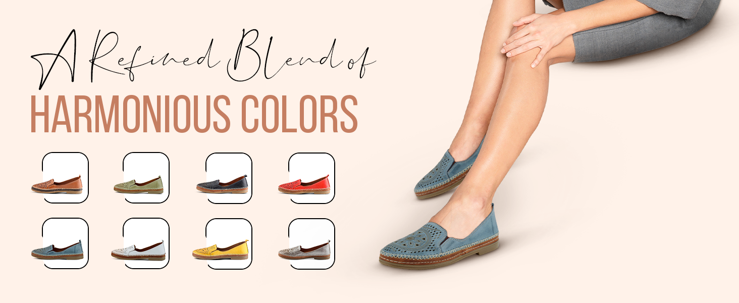 Leather flat with elastic goring and cushioned insole for everyday comfort.