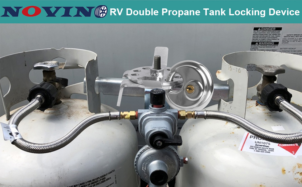 NOVINO RV Double Propane Tank Locking Device 1/2”Threads Shaft AntiTheft Dual