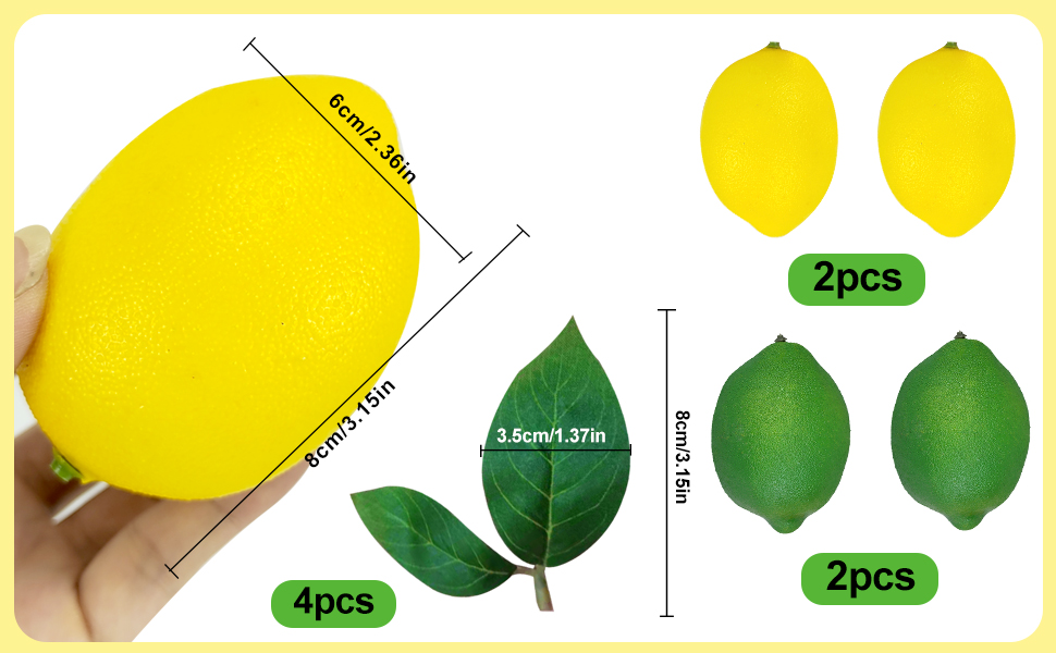 EQLEF Fake Fruit Artificial Lemon and Limes Realistic, 4 pcs fake