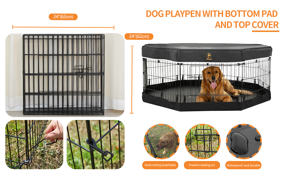 PJYuCien Foldable Exercise Metal Pet Playpen with Door