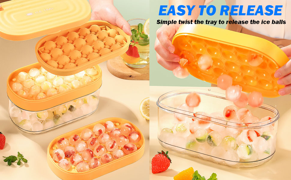 Round Ice Cube Tray with Lid and Bin,Silicone Sphere Ice Trays for