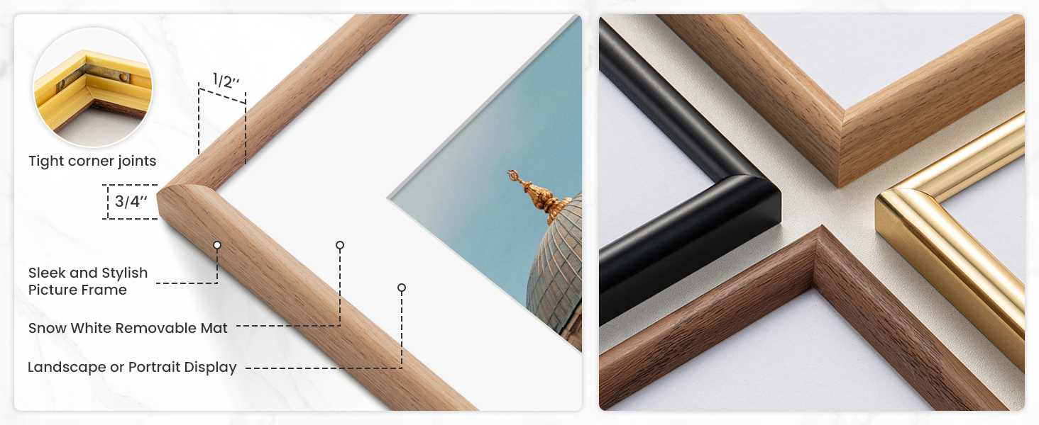 FLYJOE 8x10 Picture Frame, Display Pictures 5x7 with Mat