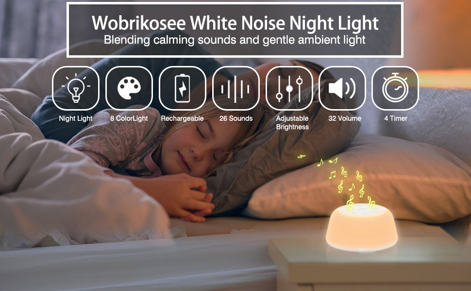 Rechargeable White Noise Machine with 9 Colors Night Light, Portable Sound Machine