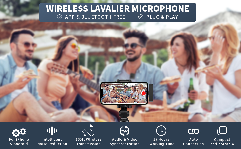 Wireless Lavalier Microphone for iPhone Android, Noise