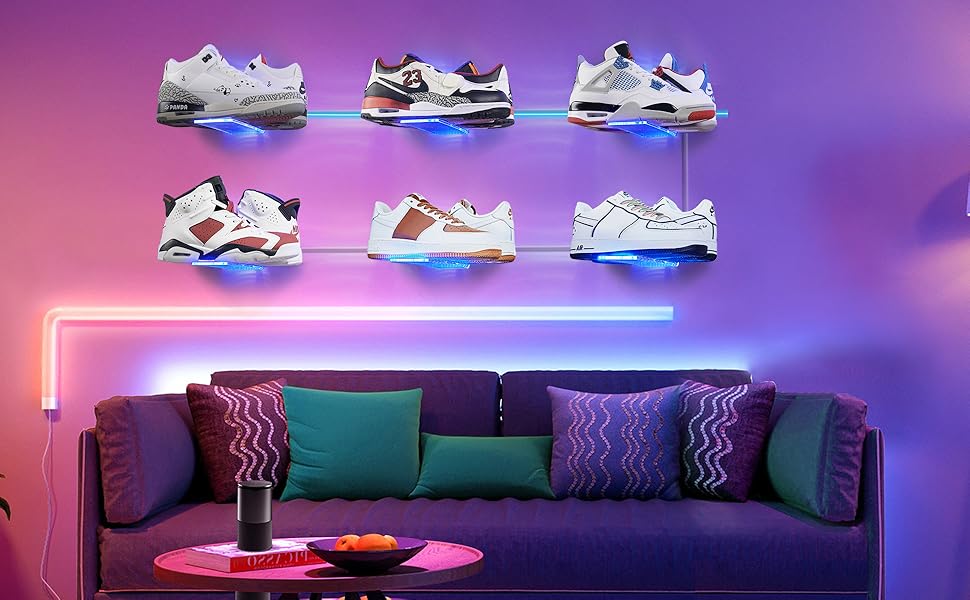 LINYAPRY 12 Packs Floating Shoe Display Shelf with Lights, Glow Color