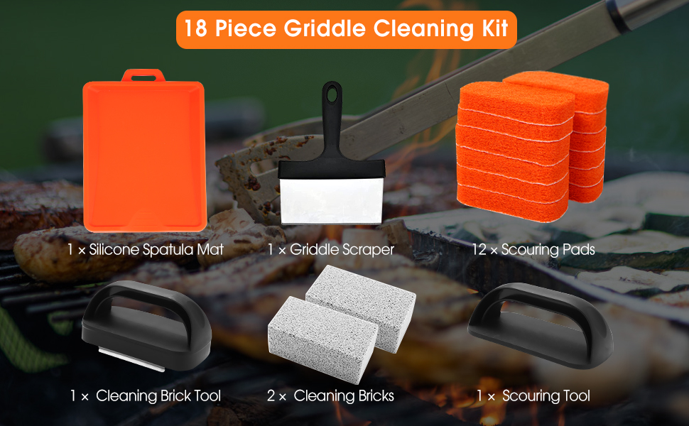 KTUOPEE Griddle Cleaning Kit for Blackstone 18 Pieces Flat Top Grill