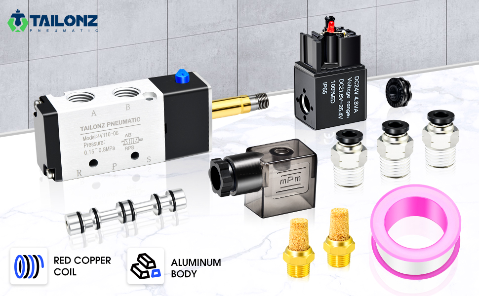 AC110V Solenoid Air Valve 4V11006 5 port 2pos 1/8" BSP & 8mm Connector Silencer Valves