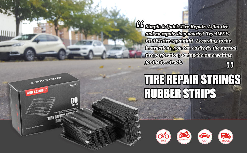 AWELCRAFT Tire Repair Strings 90pcs 4" black, Automotive