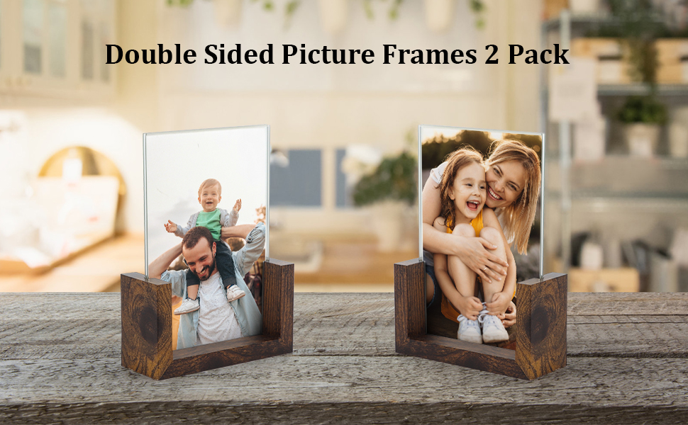 PETAFLOP 8x10 Picture Frame Set of 2, Rustic Ushaped Double Sided