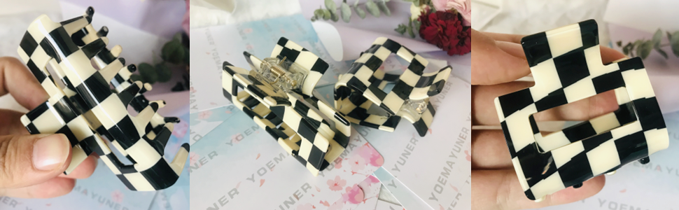 checkered hair claw clips 