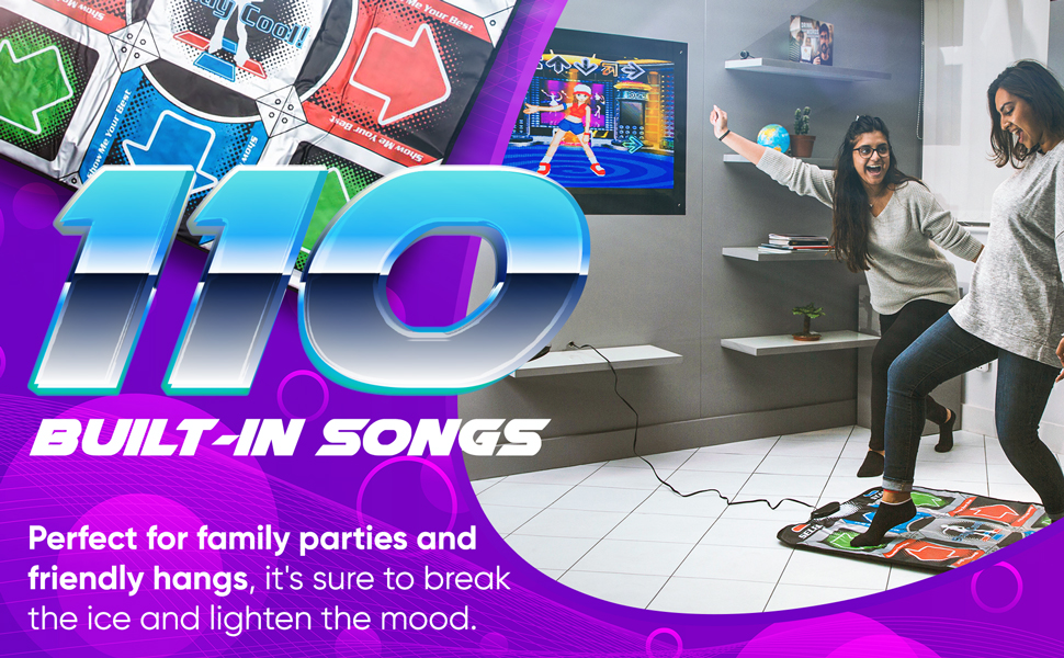 Thumbs Up Dance Mat for TV, Plug and Play, 9 Retro Games, 110 Songs, 3