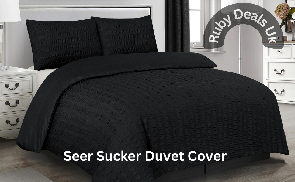 Ruby Deals Seersucker Modern Polycotton Duvet Cover Luxury Hotel