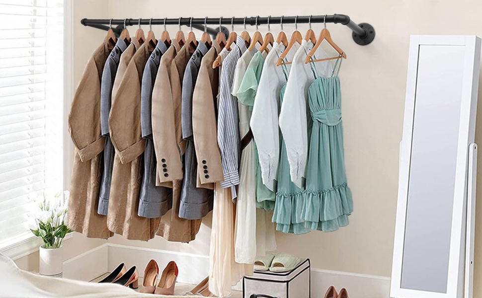 Livabber Industrial Pipe Clothes Rack, Heavy Duty Detachable Iron Garment Rack Wall