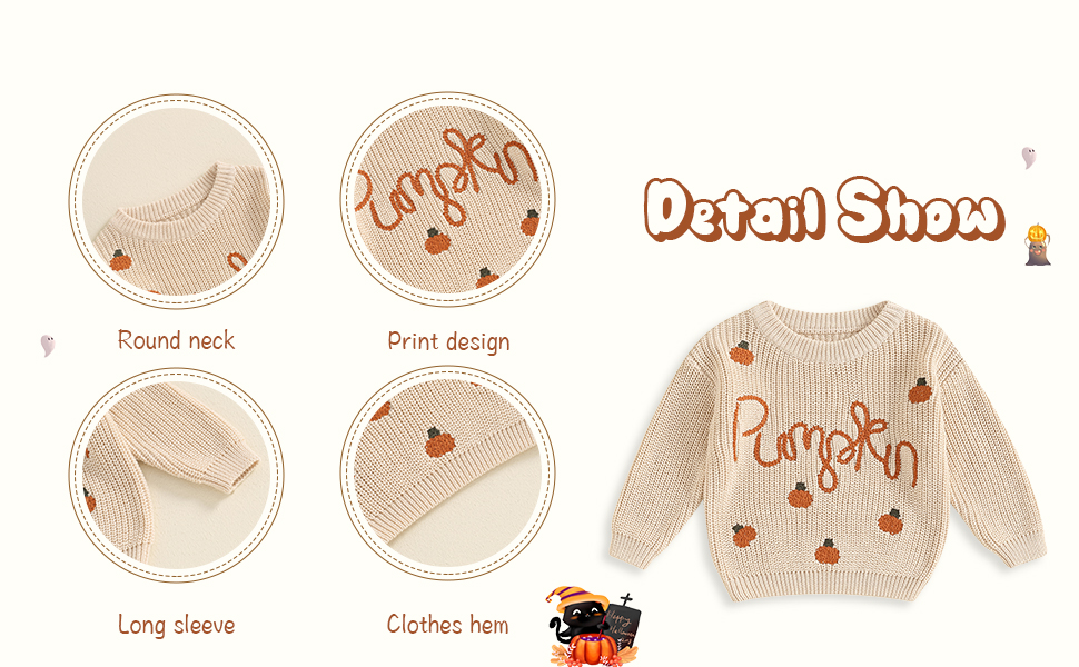  Pumpkin Embroidery Knit Sweater Sweatshirt Fall Winter Clothes