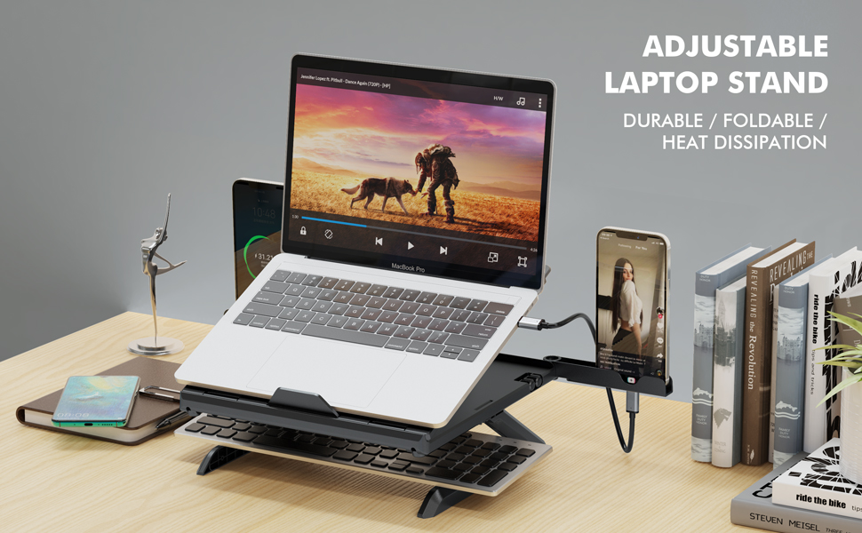 Laptop Stand for Desk, Dual Phone Holders MultiAngle