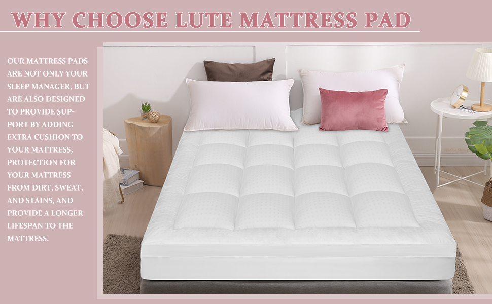 LUTE Cooling Mattress Topper King Size, 400TC Cotton Extra Thick Pillow