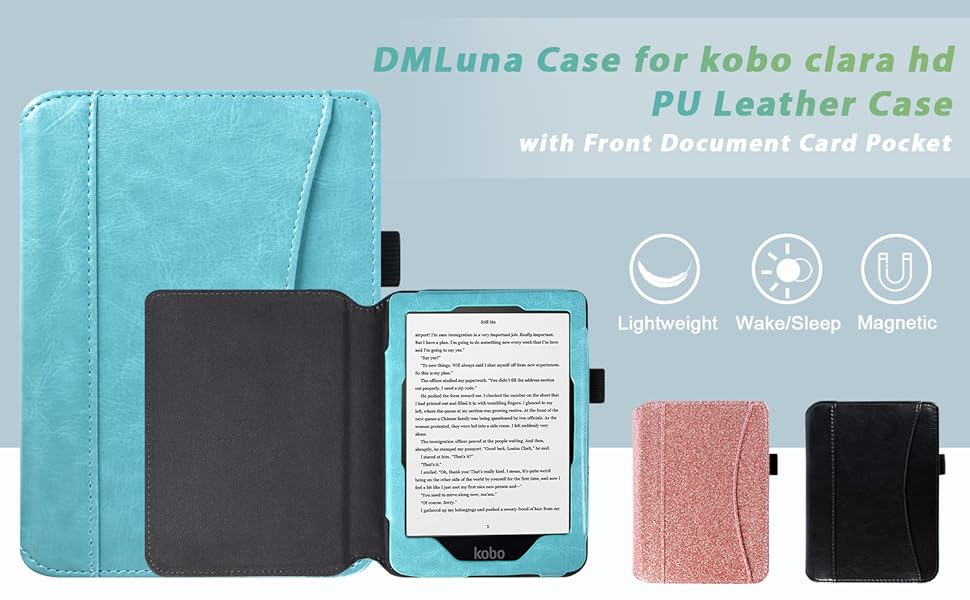 DMLuna Case for Kobo Clara HD 6” Ereader 2018 Release, Lightweight Folio Premium PU Leather