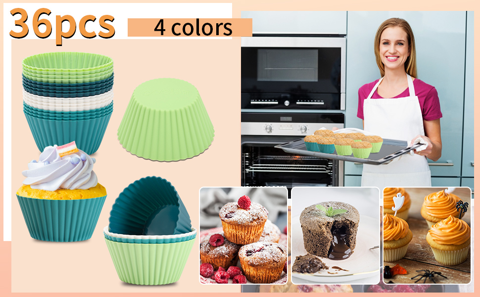 36Pcs Silicone Muffin Cases, Reusable Cupcake Moulds NonStick Baking