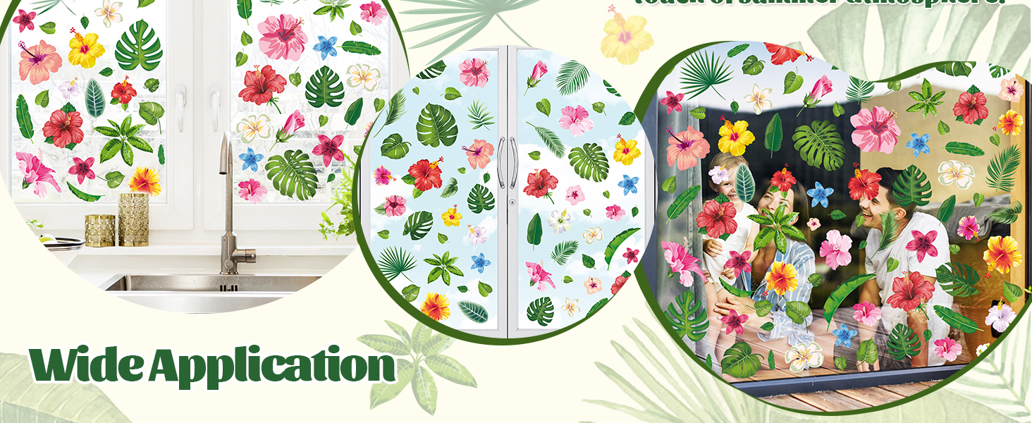 Whaline 9 Sheets Palm Leaves Window Clings Tropical Hibiscus... 13 9 Sheets Palm Leaves Window Clings