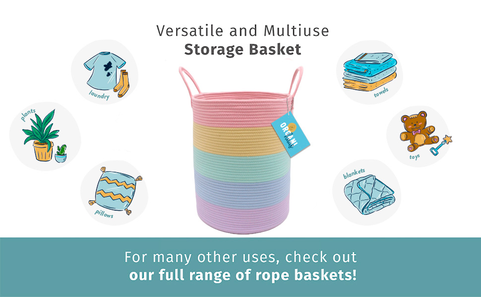 OrganiHaus Rainbow Basket Extra Large Cotton Rope Storage Basket w