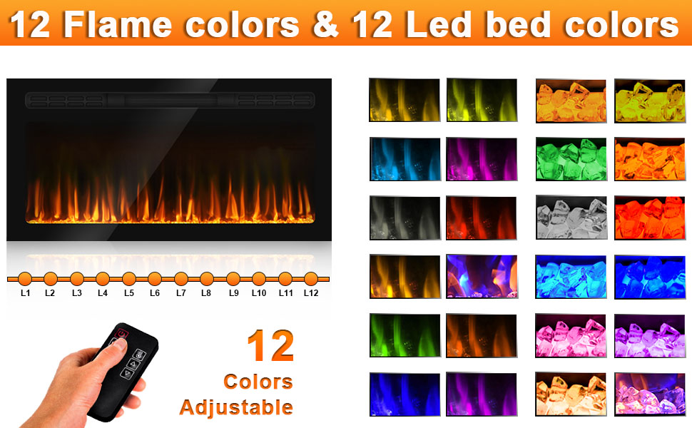 Upesitom 50 Inch Electric Fireplace, Recessed and Wall