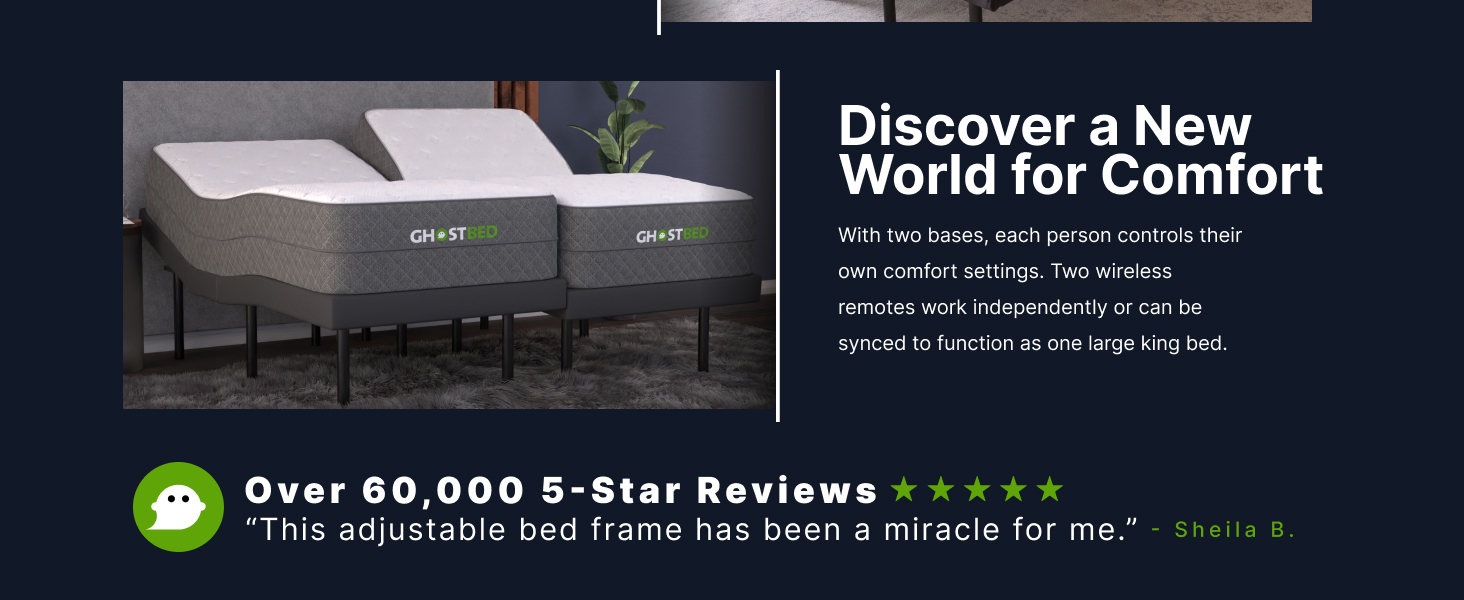 GhostBed Adjustable Bed Frame Split King, 11"Cool Gel