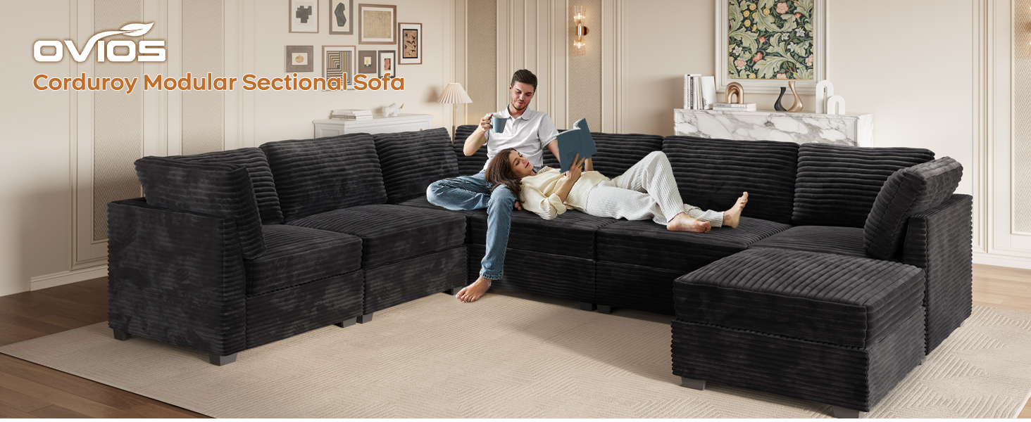 ovios 130.7" Modular Sectional Sofa Couch, U Shaped
