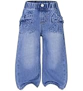 WDIRARA Toddler Girl's Bow Wide Leg Jeans Elastic High Waisted Denim Pants