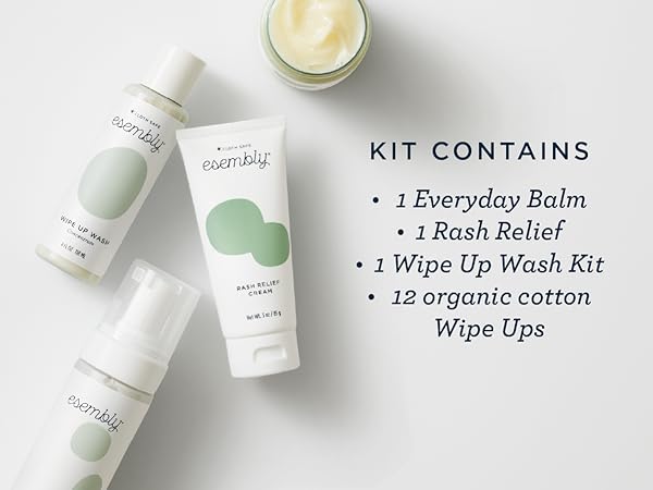 Skincare Kit Contains Everyday Balm, Rash Relief, Wipe Up Wash Kit, and Wipe Ups