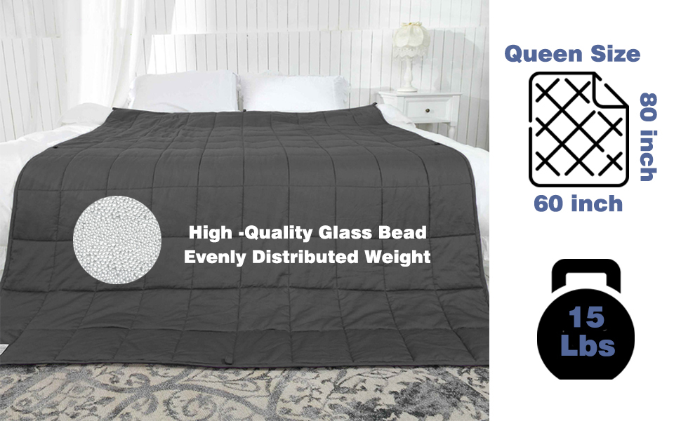 Weighted Blanket (15 lbs 60"x 80" Queen Size) Heavy Cooling