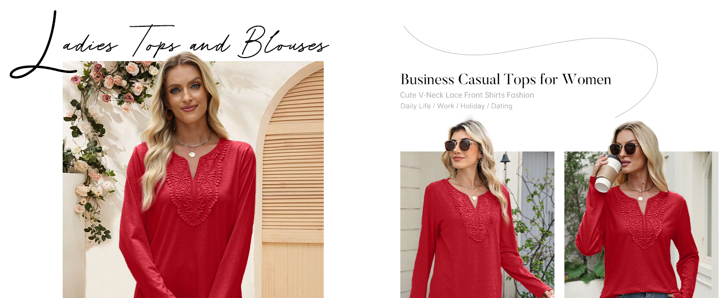  Blouses for Women Dressy Casual Long Sleeve Tops Trendy V Neck T Shirts Business Casual Outfits