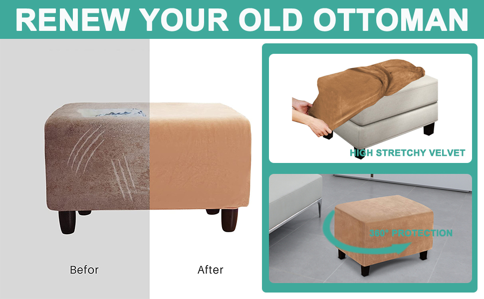Velvet Ottoman Cover, Stretch Footstools Covers, Plush Foot