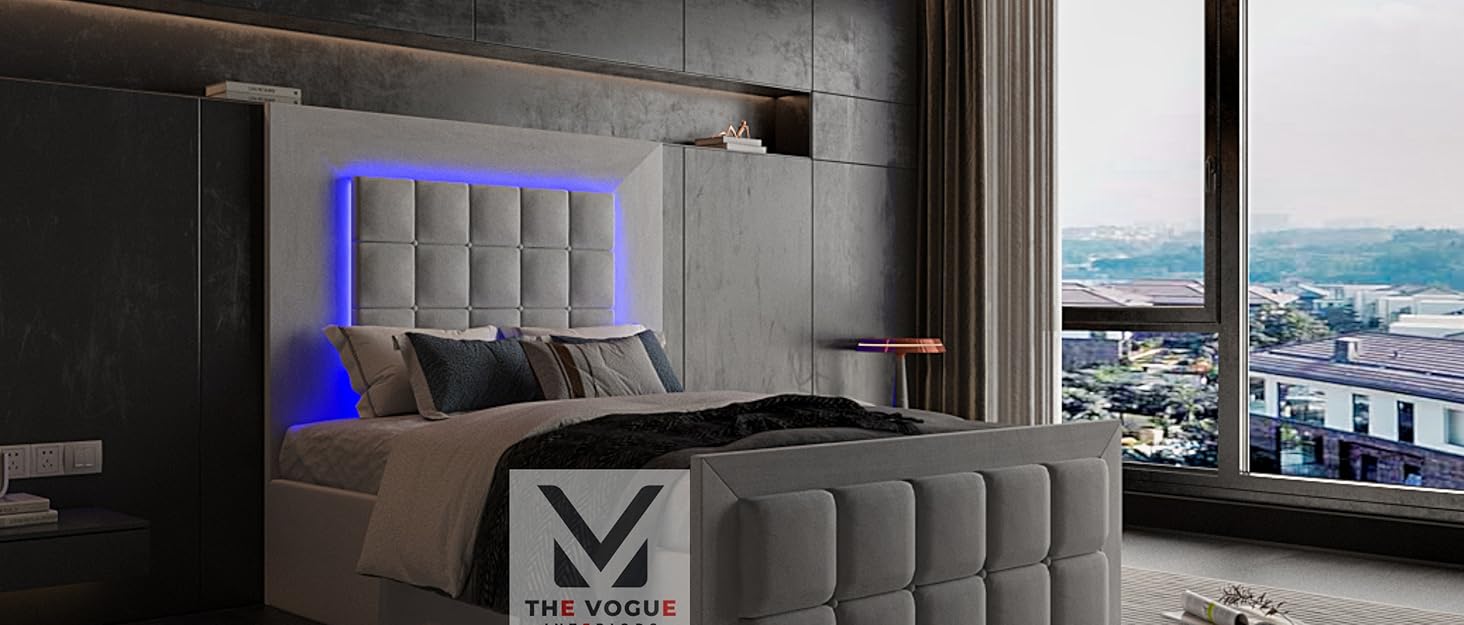 THE VOGUE Interiors Bed Frame with LED Colour Light Upholstered