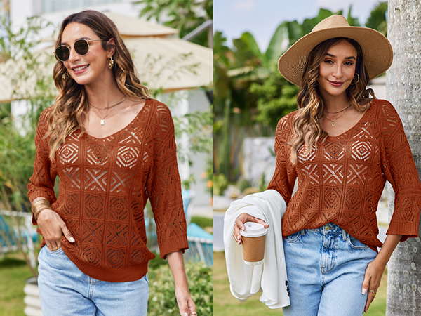 Bluetime Women Summer Hollow Out Sweaters Off The Shoulder