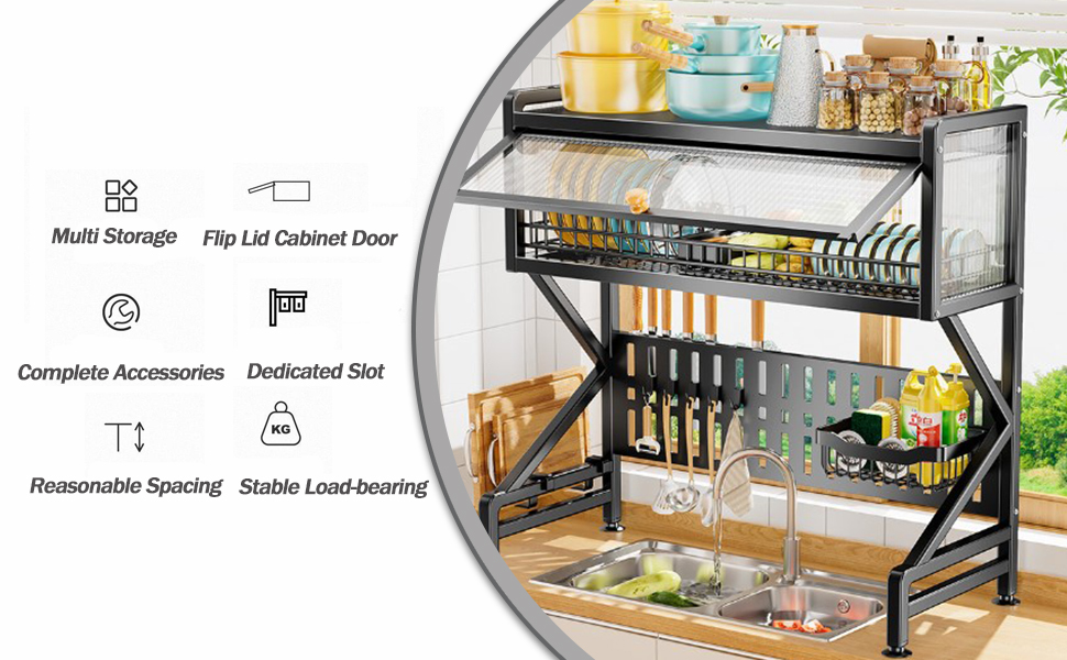 LOYALHEARTDY Kitchen Dish Rack Over Sink with Cover, 2