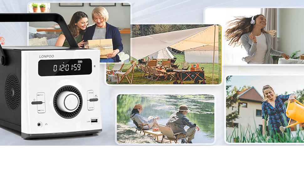 LONPOO CD Player Portable, Rechargeable Boombox Radio with