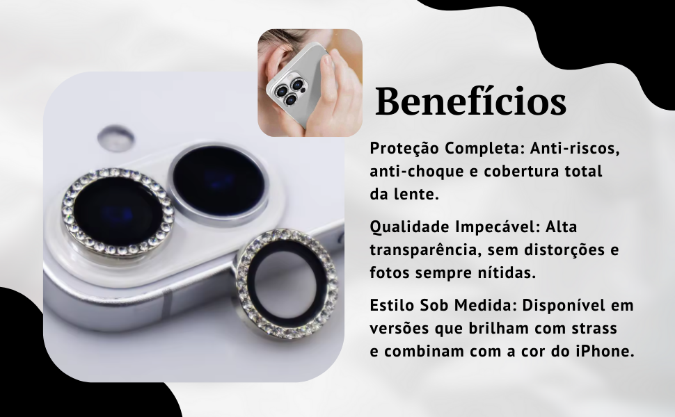 Lente de Proteção para Câmera de iPhone com strass