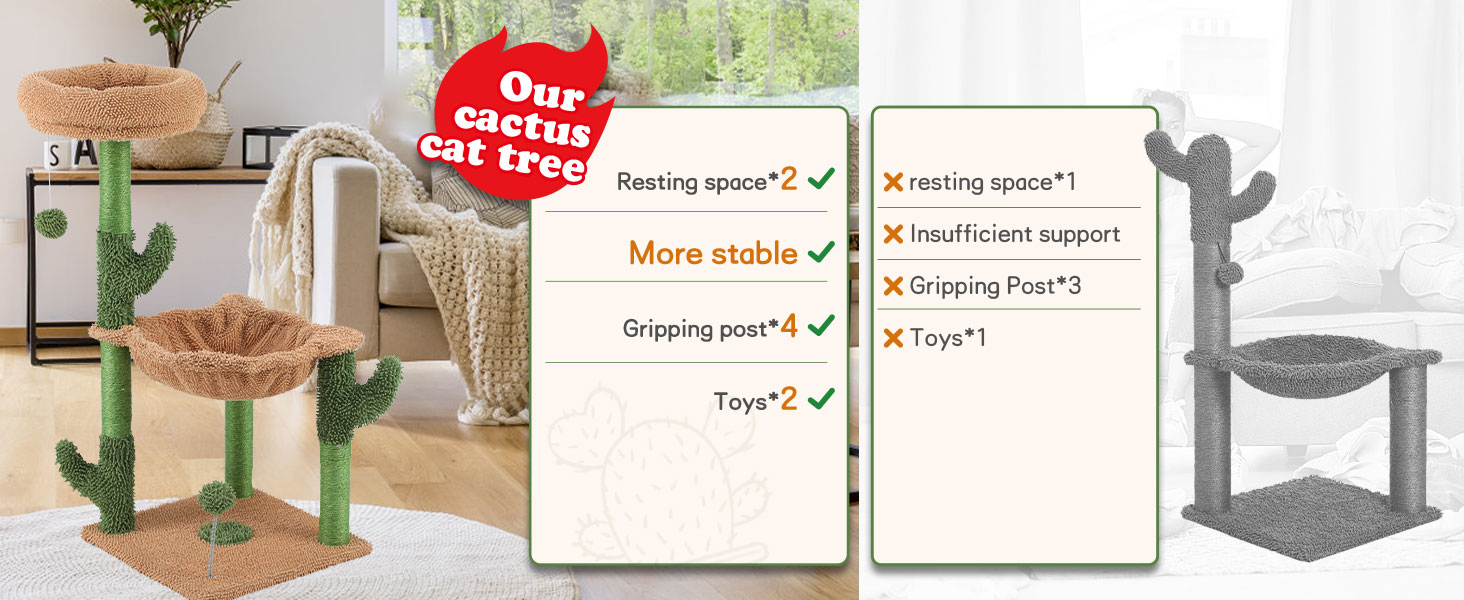 Couner Cat Tree Tower,34 Inch Tall Cactus Cat Scratching