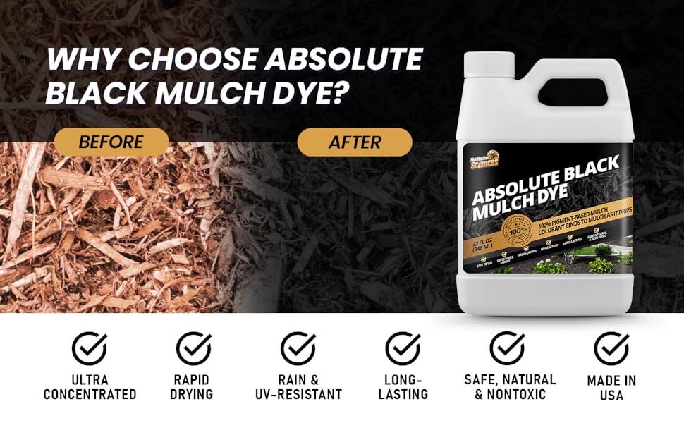 32oz Absolute Black Mulch Dye Treats up to 2,500 sq. ft., Liquid Mulch Dye Black