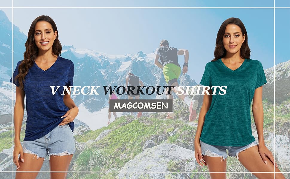 V Neck Workout Short Sleeve Moisture Wicking Quick Dry