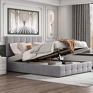 a bed with a bed frame and a rug.