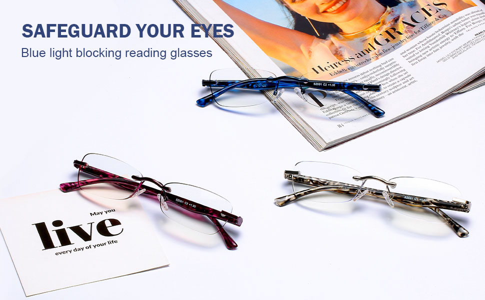 DOOViC 3 Pack Rimless Reading Glasses For Women Lightweight