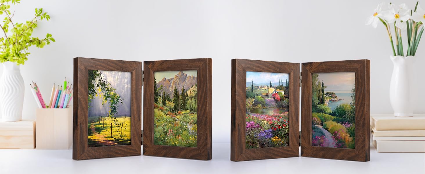 Lyeasw Double Hinged 3.5x5 Picture Frame, Rustic Two