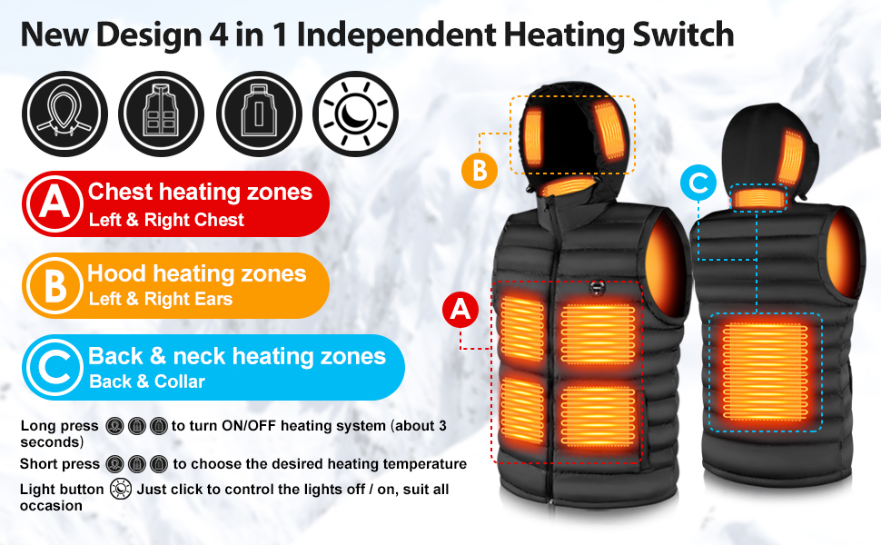WANFEI Heated Vest Heating Jacket 7.4V 14400mAH Battery Heated Body