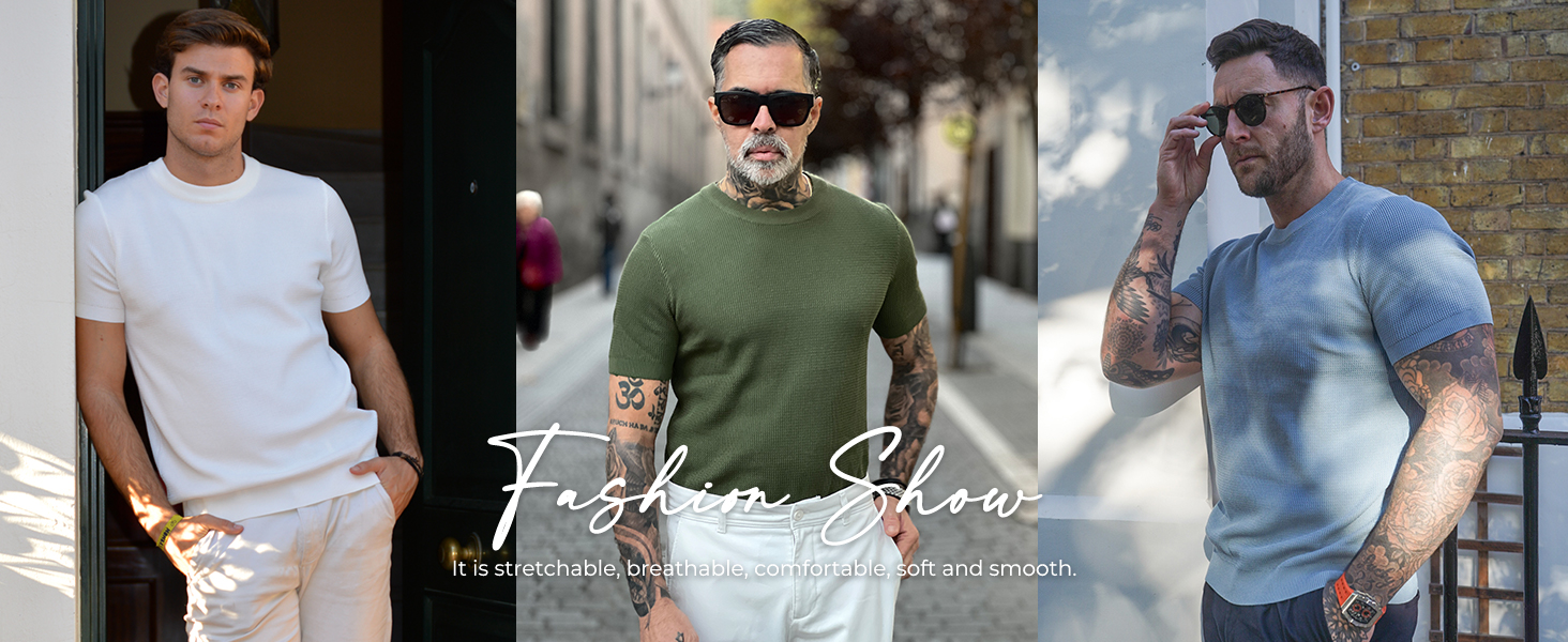 mens crewneck t shirt short sleeve summer knit shirts fashion textured tshirt