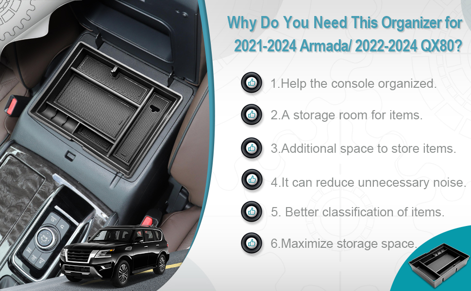CDEFG Armada QX80 Center Console Organizer Tray for 2021