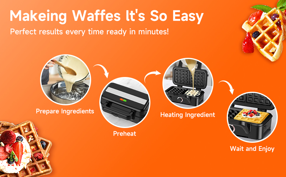 Toastie Maker 1200w, 3 in 1 Waffle Maker, 4 Slice Sandwich Toaster With