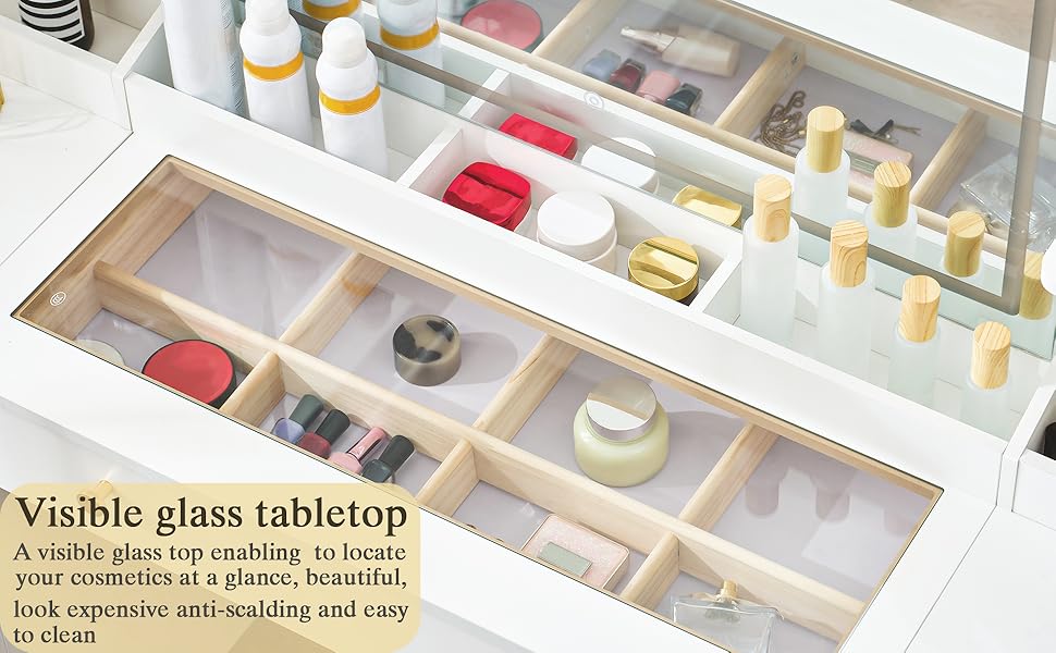 55 INCH Large Vanity Desk with Mirror Glass Vanity