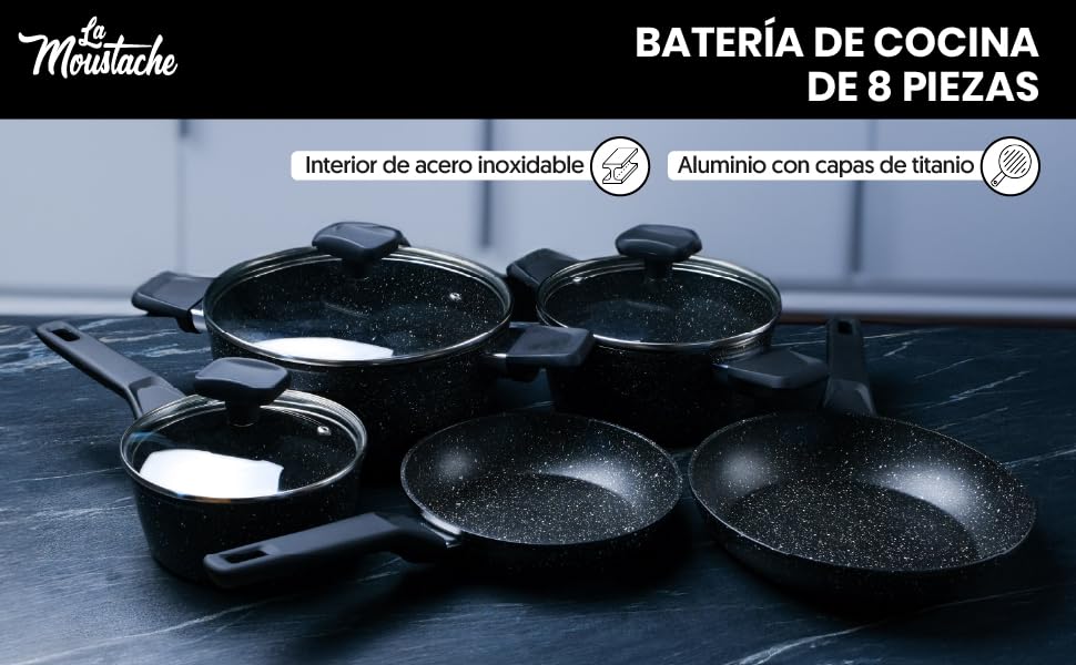 Batería de cocina de granito - 8 piezas
