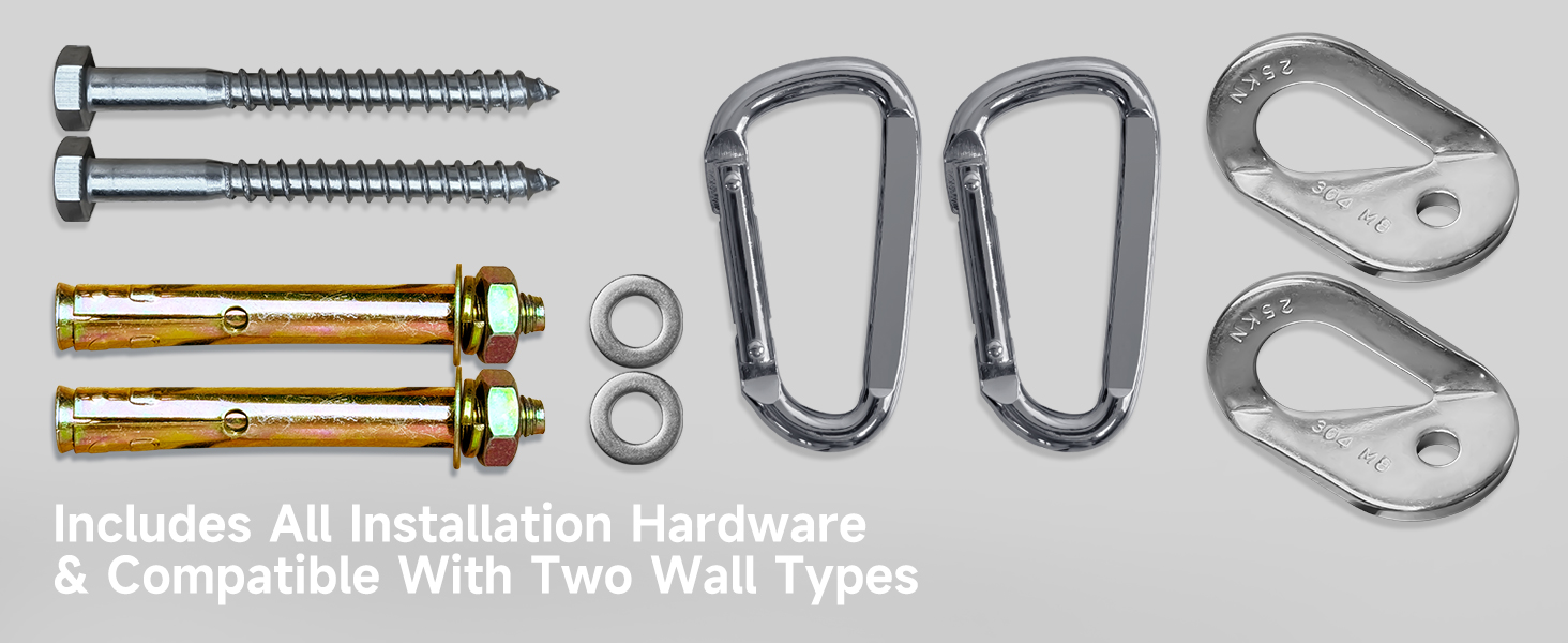 Heavy Duty Hammock Hanging Kit, Stainless Steel Anchor Hangers Screws Carabiners Set, Swing Hardware Kit for Indoor Outdoor Suspension 10 2